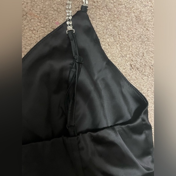 Black mini slip dress with crystal straps and tassel side design - Picture 9 of 11
